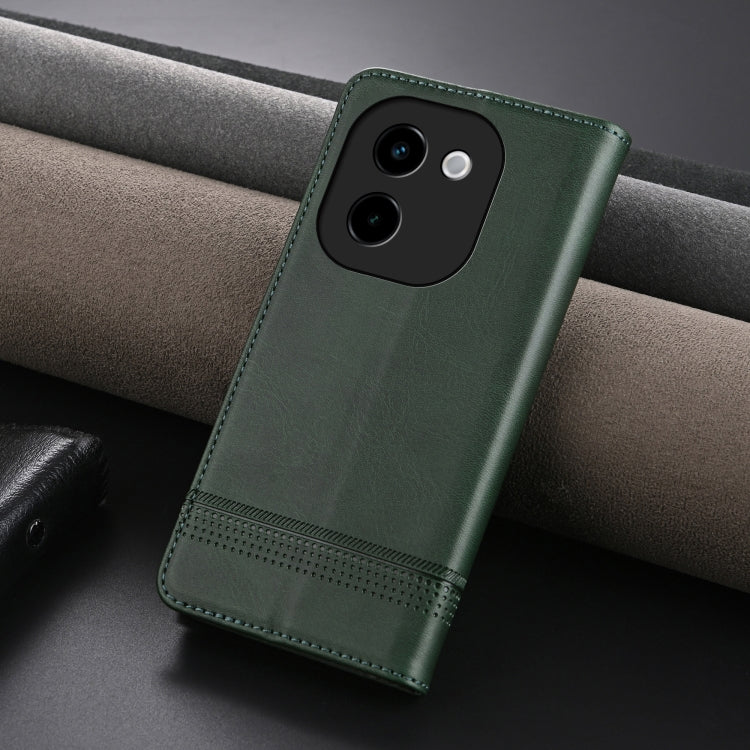 For vivo Y200 5G AZNS Magnetic Calf Texture Leather Phone Case(Dark Green)
