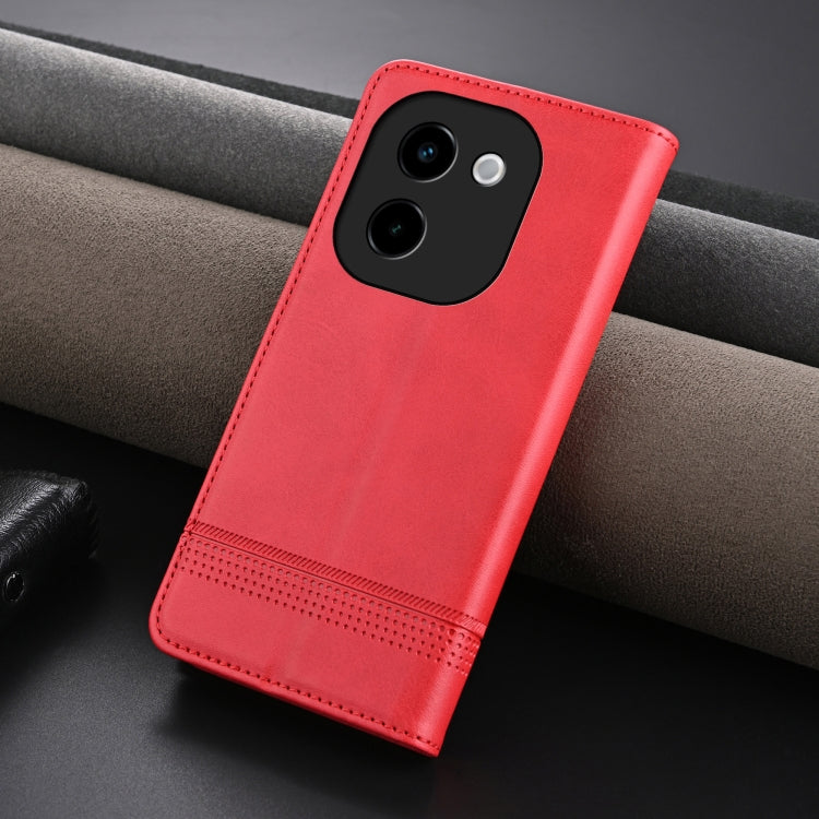 For vivo Y200 5G AZNS Magnetic Calf Texture Leather Phone Case(Red)