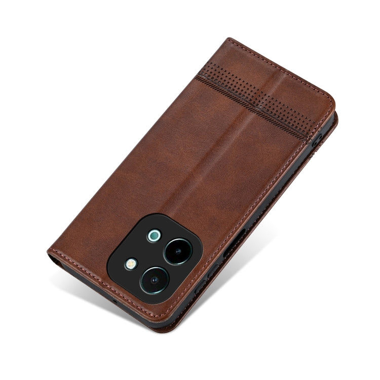 For vivo Y28 4G AZNS Magnetic Calf Texture Leather Phone Case(Dark Brown)