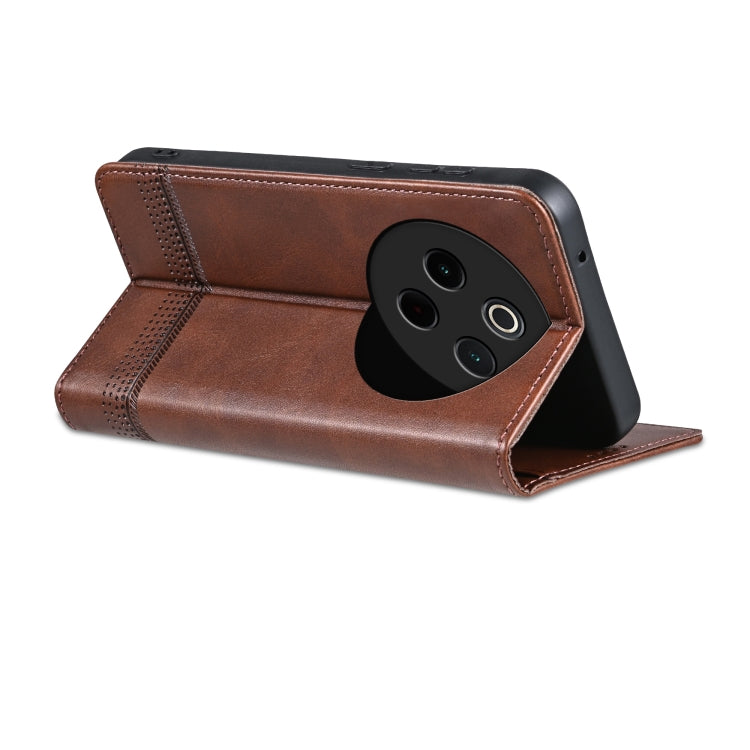 For vivo Y300 Pro AZNS Magnetic Calf Texture Leather Phone Case(Dark Brown)