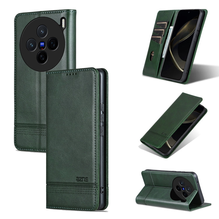 For vivo X200 AZNS Magnetic Calf Texture Leather Phone Case(Dark Green)