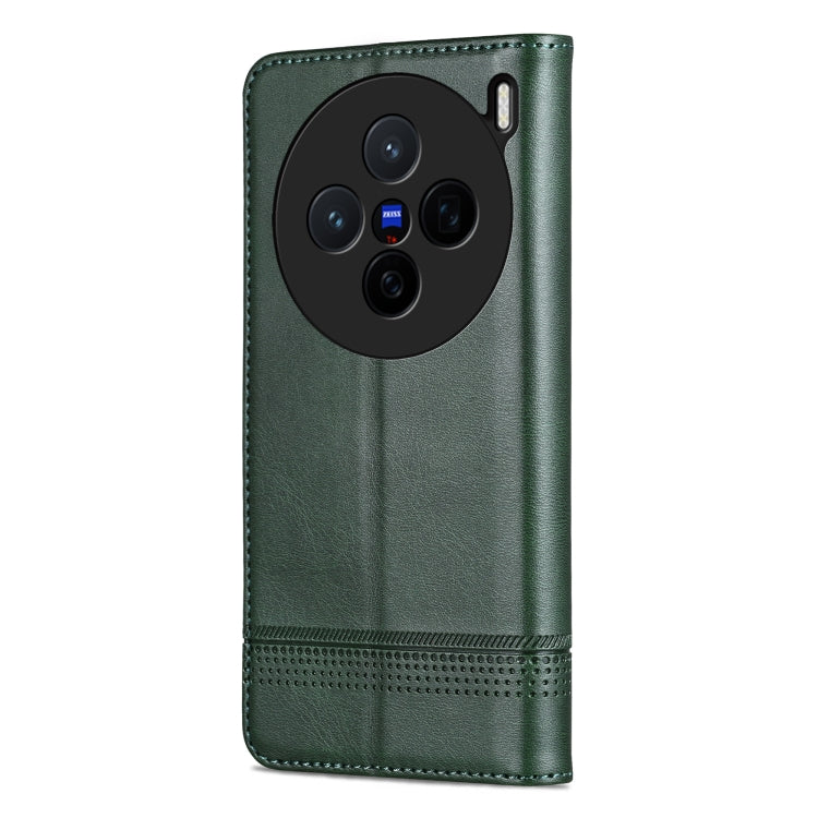 For vivo X200 AZNS Magnetic Calf Texture Leather Phone Case(Dark Green)