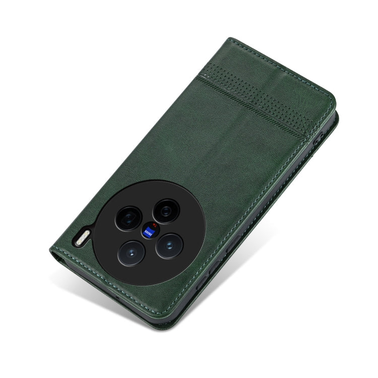 For vivo X200 AZNS Magnetic Calf Texture Leather Phone Case(Dark Green)