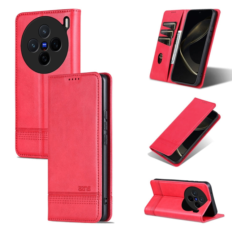 For vivo X200 AZNS Magnetic Calf Texture Leather Phone Case(Red)