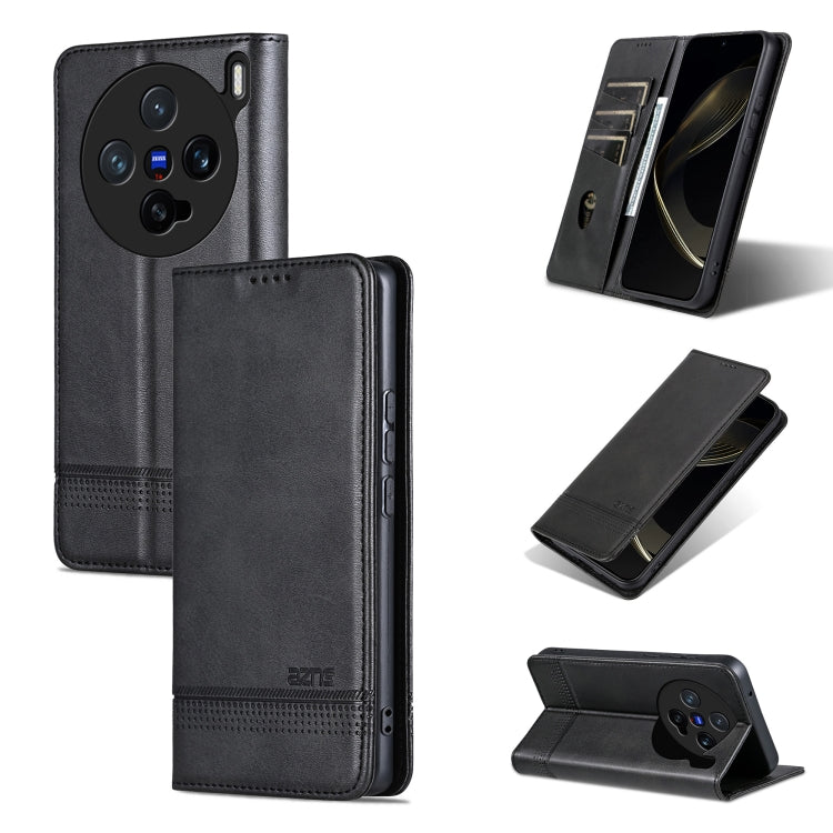 For vivo X200 Pro mini AZNS Magnetic Calf Texture Leather Phone Case(Black)