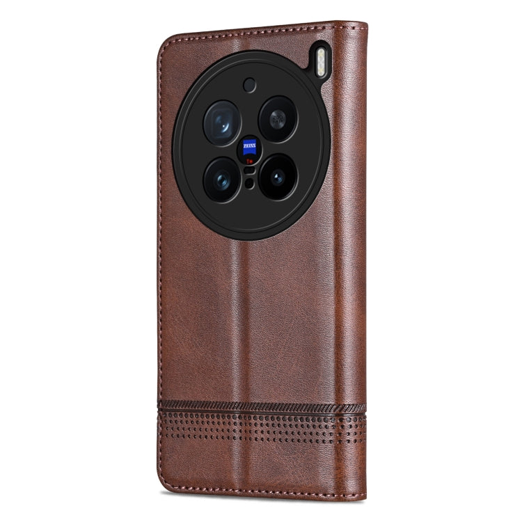 For vivo X200 Pro AZNS Magnetic Calf Texture Leather Phone Case(Dark Brown)