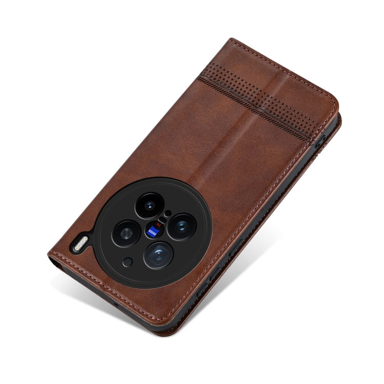 For vivo X200 Pro AZNS Magnetic Calf Texture Leather Phone Case(Dark Brown)
