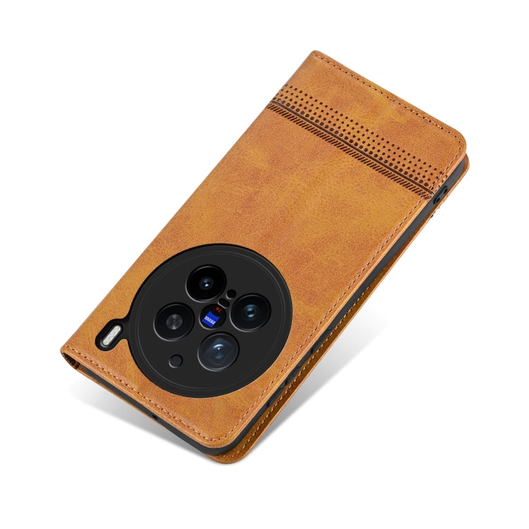 For vivo X200 Pro AZNS Magnetic Calf Texture Leather Phone Case(Light Brown)