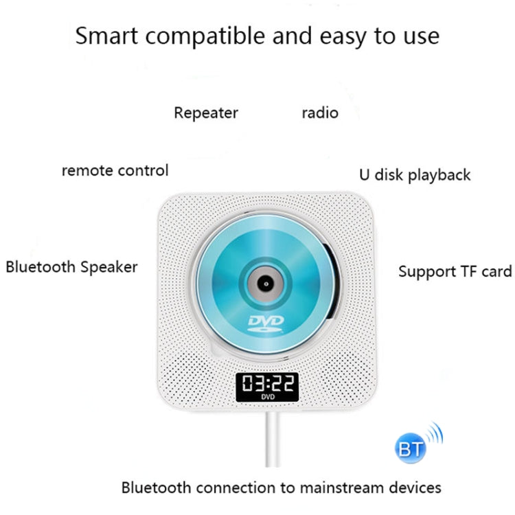 Kecag KC-608 Wall Mounted HD DVD Player Bluetooth CD Player, KC-608(White), KC-608(Blue), KC-608(Black)