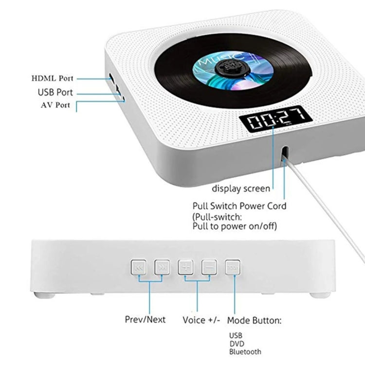 Kecag KC-608 Wall Mounted HD DVD Player Bluetooth CD Player, KC-608(White), KC-608(Blue), KC-608(Black)