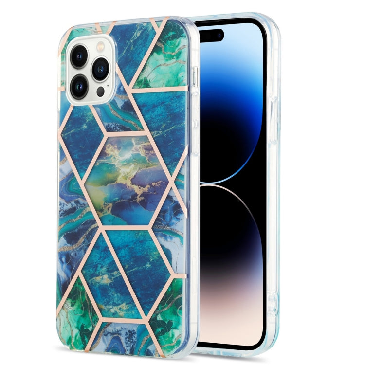 Electroplating Splicing Marble Flower Pattern Dual-side IMD TPU Shockproof Phone Case, For iPhone 14, For iPhone 14 Plus, For iPhone 14 Pro, For iPhone 14 Pro Max