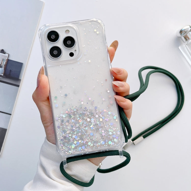 Lanyard Glitter Epoxy Clear Phone Case, For iPhone 13 Pro, For iPhone 13 Pro Max, For iPhone 12 mini
