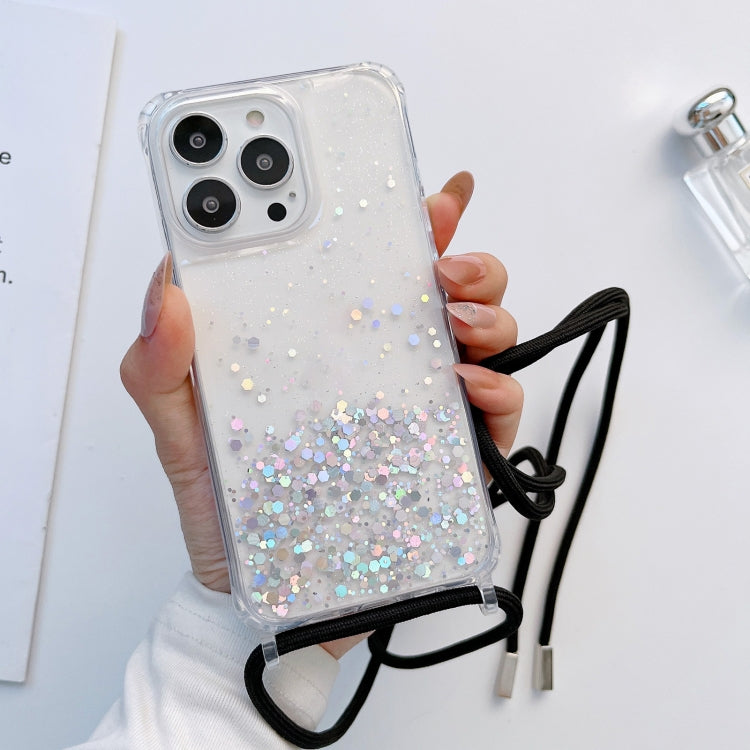 Lanyard Glitter Epoxy Clear Phone Case, For iPhone 13 Pro, For iPhone 13 Pro Max, For iPhone 12 mini