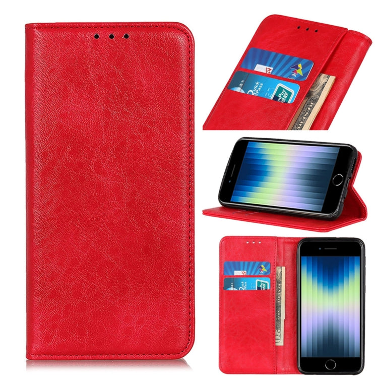 Magnetic Suction Crazy Horse Pattern PU Left and Right Open with Bracket and Card Slot and Wallet, For iPhone SE 2022 / SE 2020