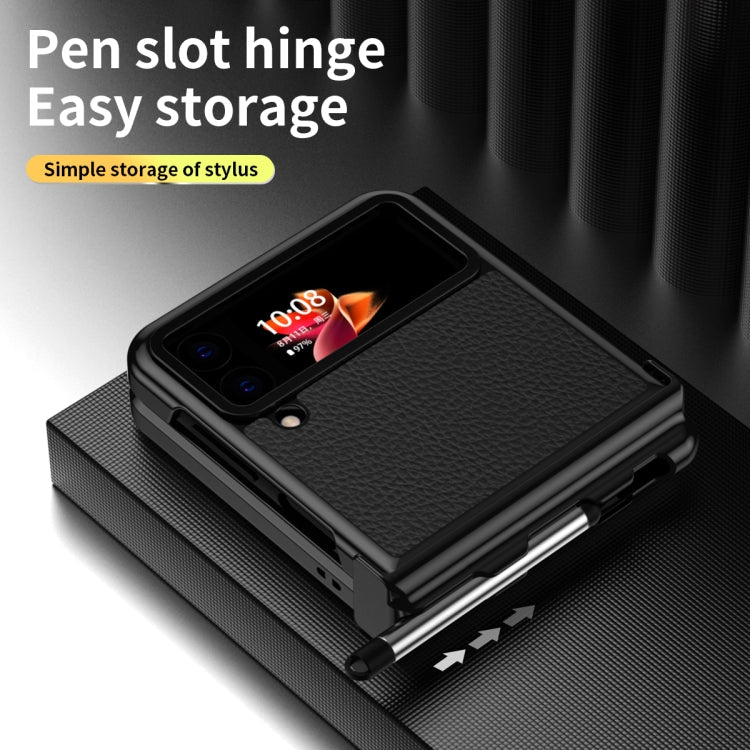 Litchi Texture Leather Hinged Electroplated Phone Case with Pen, For Samsung Galaxy Z Flip3 5G, For Samsung Galaxy Z Flip4