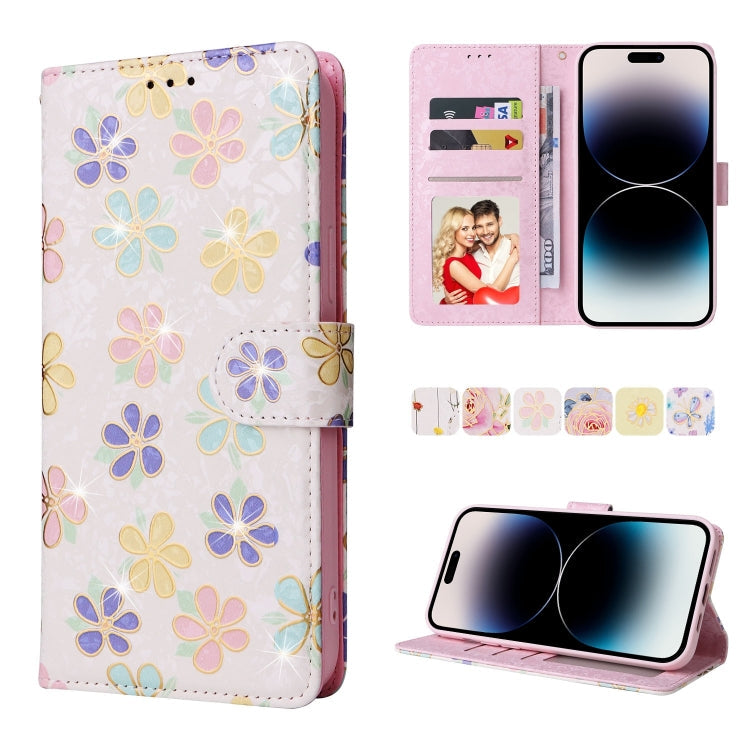 Bronzing Painting RFID Leather Case, For iPhone 14, For iPhone 14 Plus, For iPhone 14 Pro, For iPhone 14 Pro Max