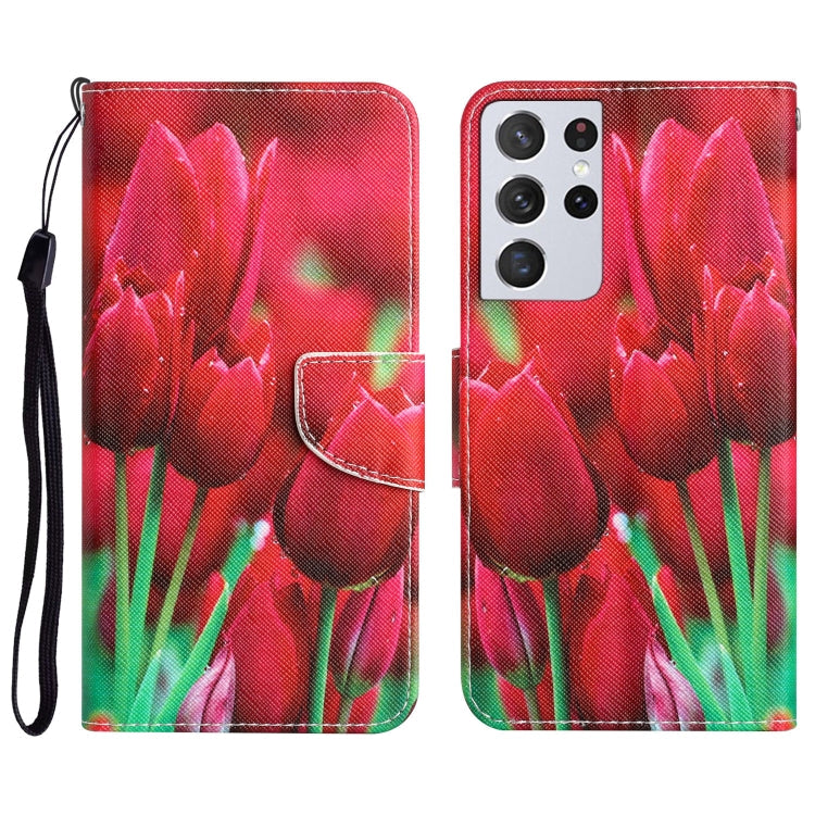 Colored Drawing Leather Phone Case, For Samsung Galaxy S21 Ultra 5G