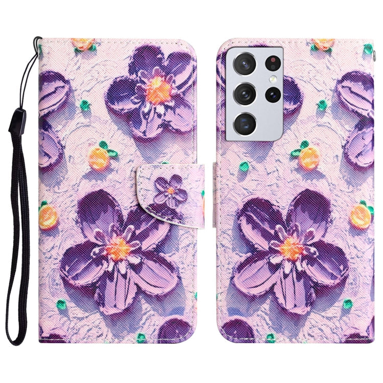Colored Drawing Leather Phone Case, For Samsung Galaxy S21 Ultra 5G