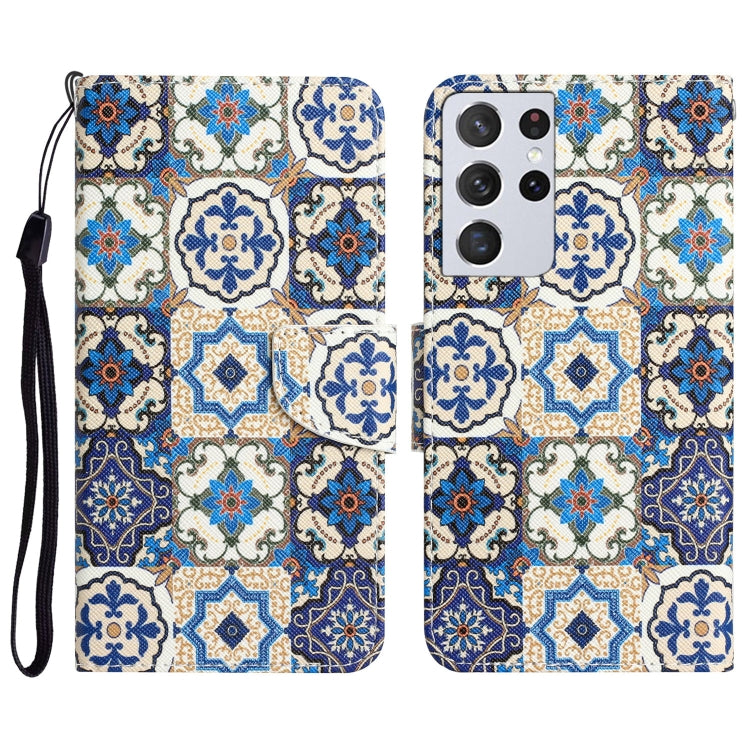 Colored Drawing Leather Phone Case, For Samsung Galaxy S21 Ultra 5G
