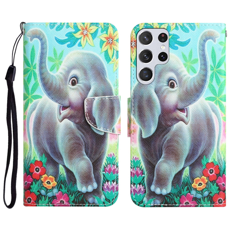 Colored Drawing Leather Phone Case, For Samsung Galaxy S22 Ultra 5G