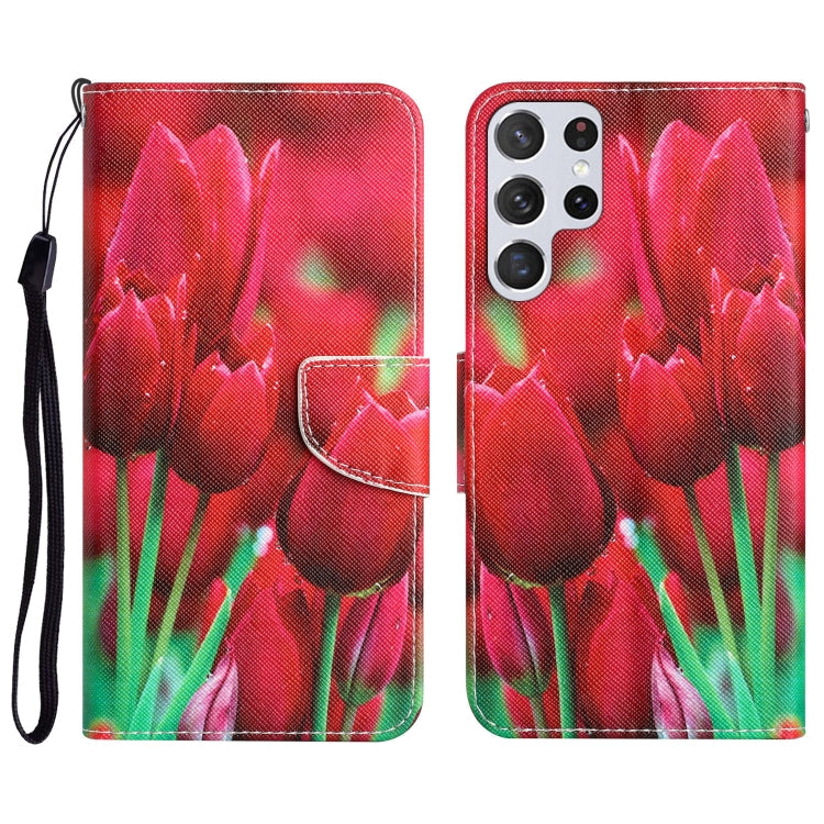 Colored Drawing Leather Phone Case, For Samsung Galaxy S22 Ultra 5G