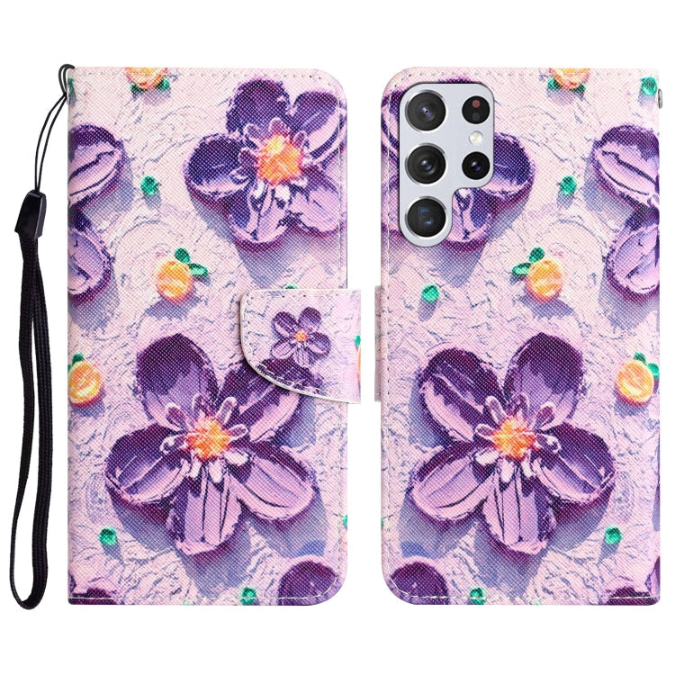 Colored Drawing Leather Phone Case, For Samsung Galaxy S22 Ultra 5G