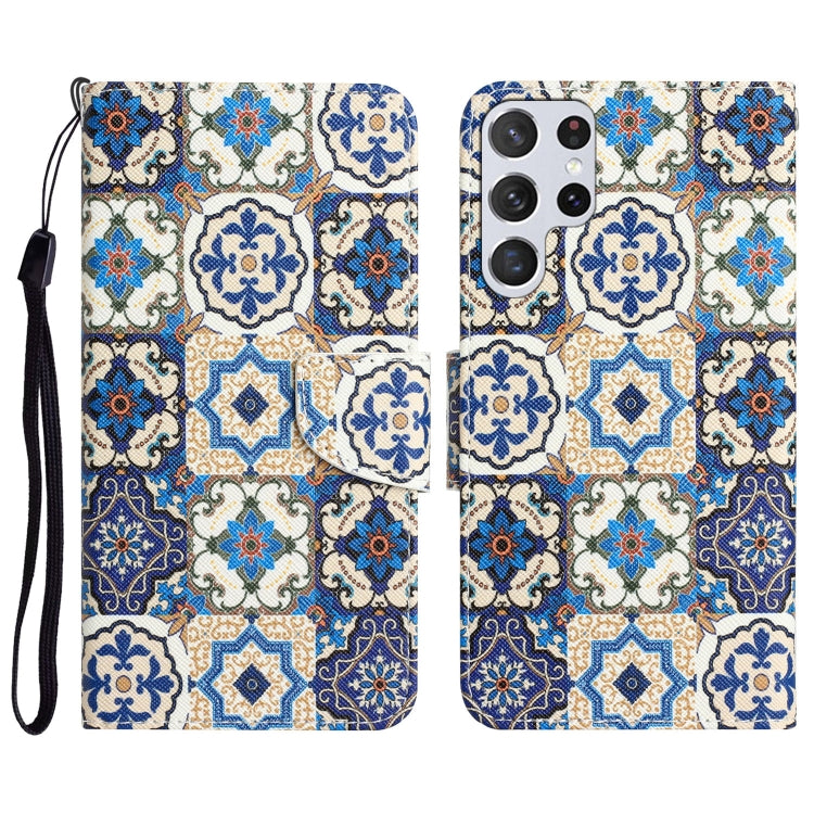 Colored Drawing Leather Phone Case, For Samsung Galaxy S22 Ultra 5G