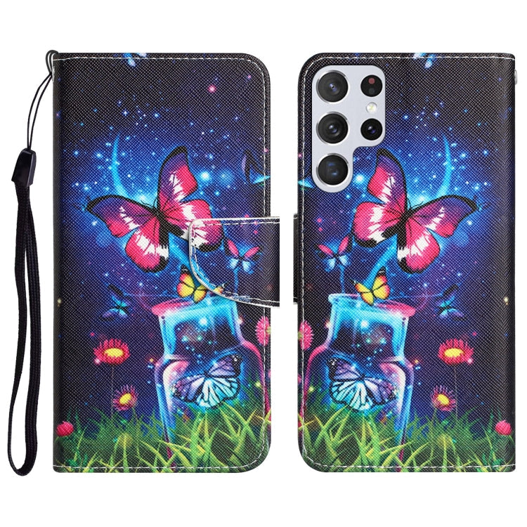 Colored Drawing Leather Phone Case, For Samsung Galaxy S22 Ultra 5G
