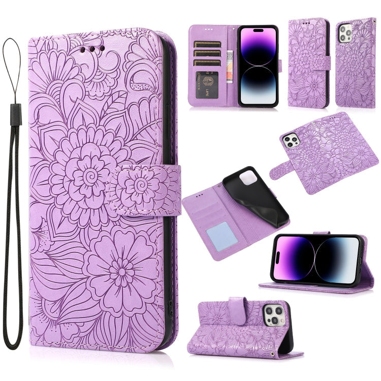 Skin Feel Embossed Sunflower Horizontal Leather Case, For iPhone 14, For iPhone 14 Plus, For iPhone 14 Pro, For iPhone 14 Pro Max
