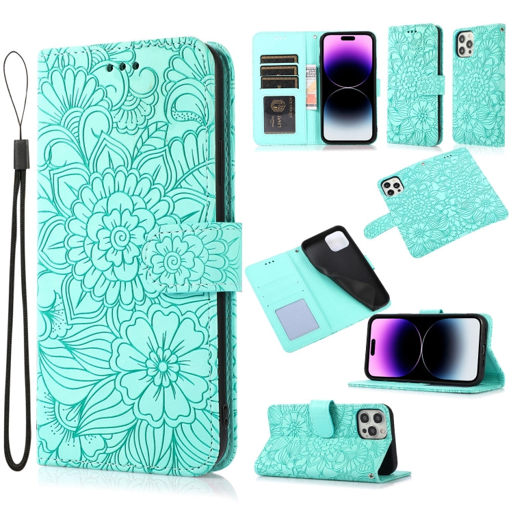 Skin Feel Embossed Sunflower Horizontal Leather Case, For iPhone 14, For iPhone 14 Plus, For iPhone 14 Pro, For iPhone 14 Pro Max