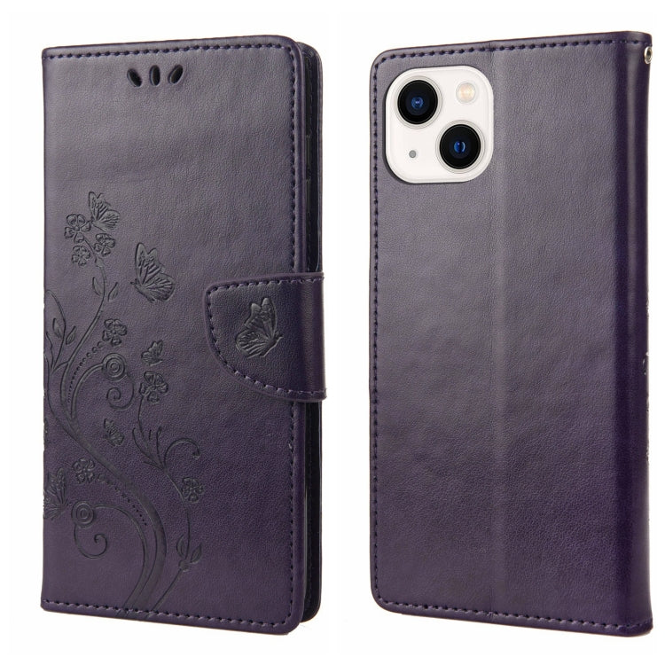 Butterfly Flower Pattern Flip Leather Phone Case, For iPhone 14, For iPhone 14 Plus, For iPhone 14 Pro