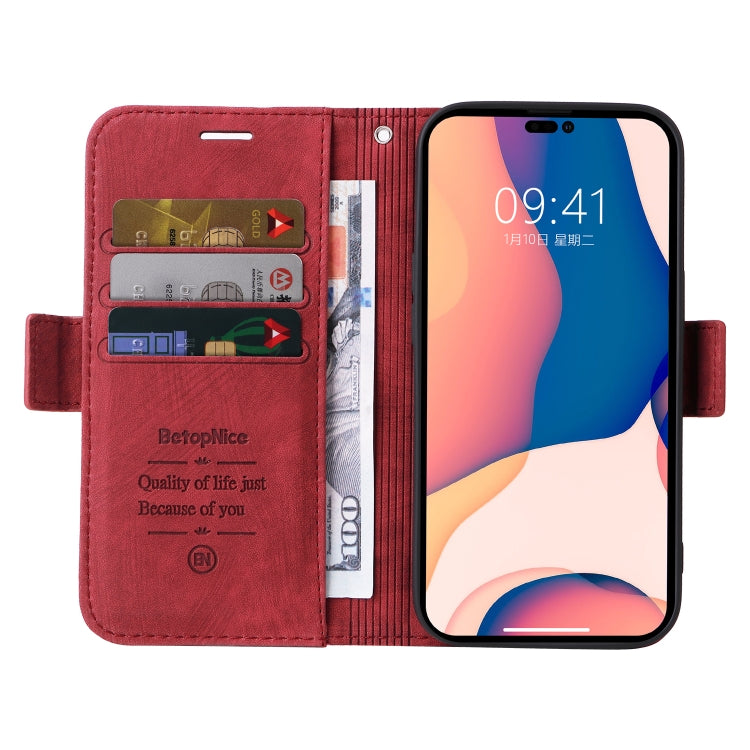 For iPhone 14 Pro Max BETOPNICE Dual-side Buckle Leather Phone Case(Red)