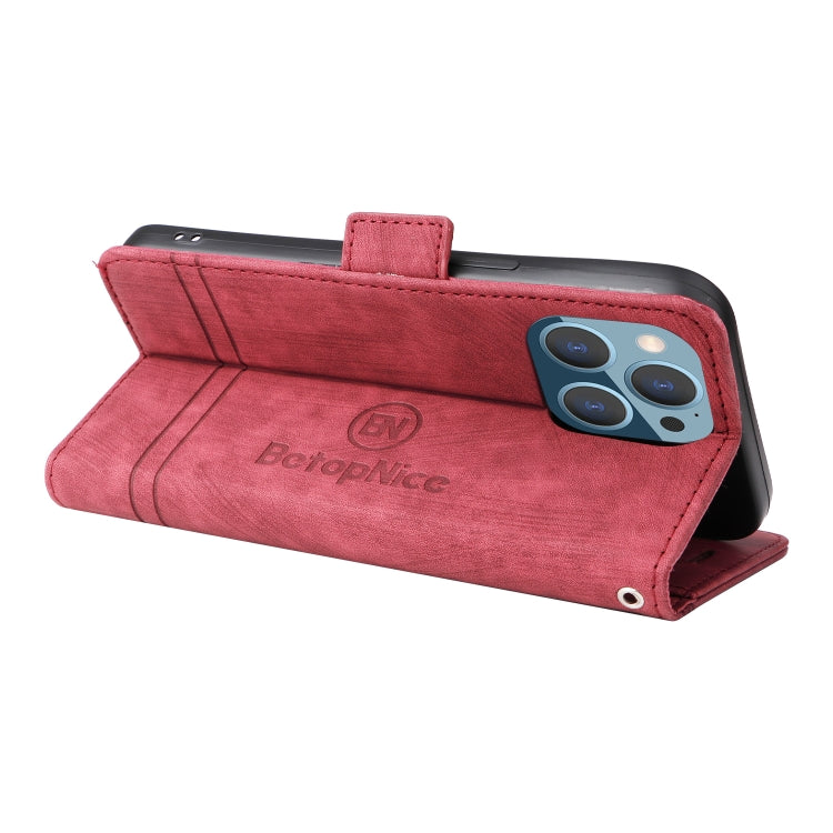 For iPhone 14 Pro Max BETOPNICE Dual-side Buckle Leather Phone Case(Red)