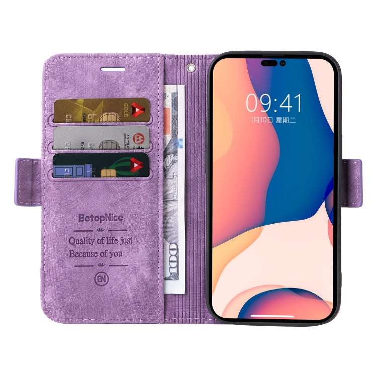 For iPhone 14 Pro Max BETOPNICE Dual-side Buckle Leather Phone Case(Purple)