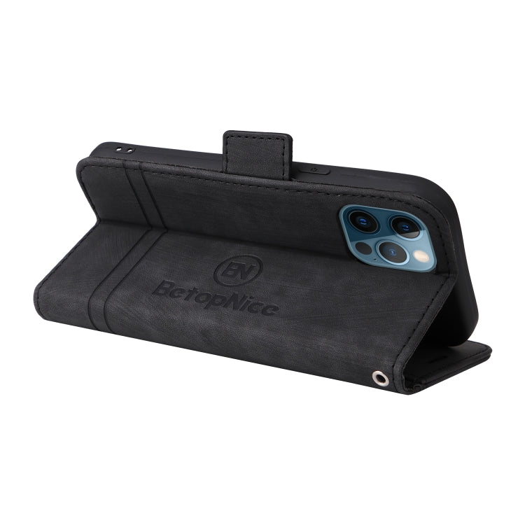 For iPhone 12 Pro Max BETOPNICE Dual-side Buckle Leather Phone Case(Black)