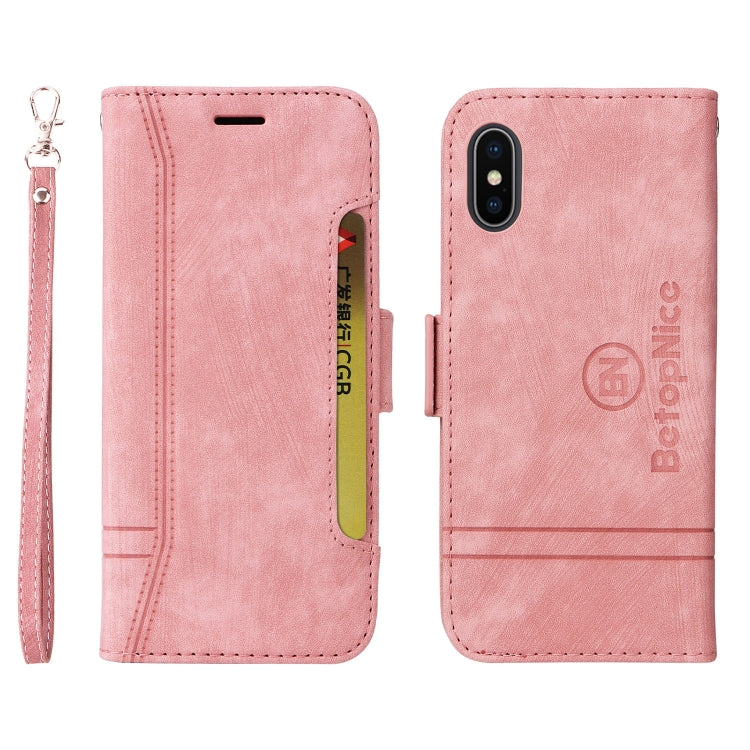 For iPhone X / XS BETOPNICE Dual-side Buckle Leather Phone Case(Pink)