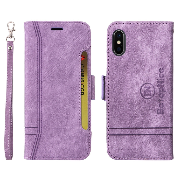 For iPhone XR BETOPNICE Dual-side Buckle Leather Phone Case(Purple)