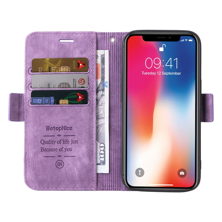 For iPhone XR BETOPNICE Dual-side Buckle Leather Phone Case(Purple)