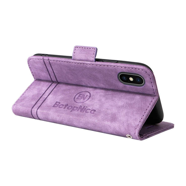 For iPhone XR BETOPNICE Dual-side Buckle Leather Phone Case(Purple)