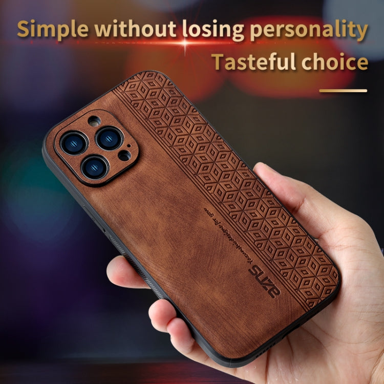 For iPhone 14 Pro Max AZNS 3D Embossed Skin Feel Phone Case(Brown)