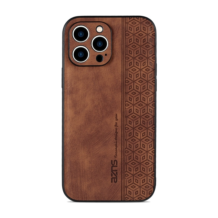 For iPhone 14 Pro AZNS 3D Embossed Skin Feel Phone Case(Brown)