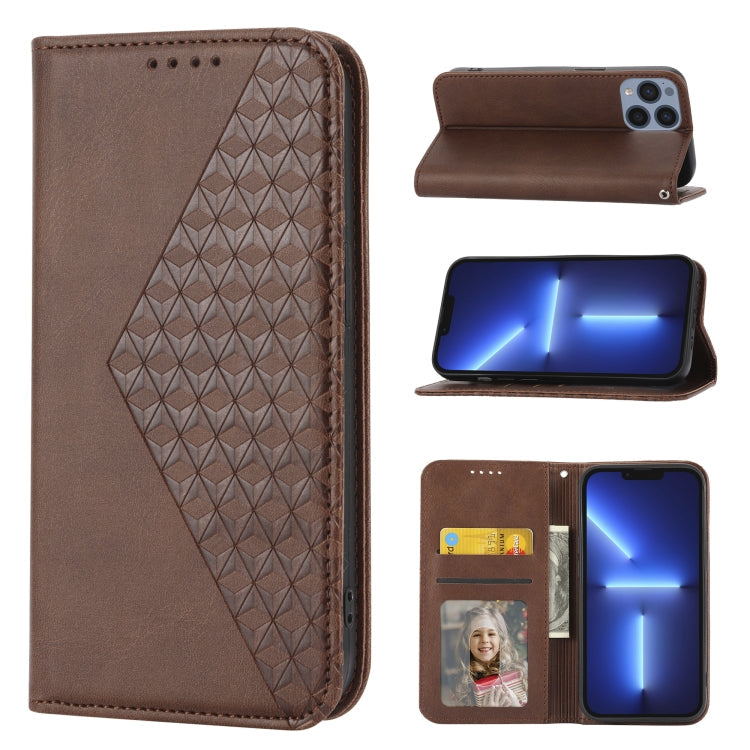 Cubic Grid Calf Texture Magnetic Closure Leather Phone Case, For iPhone 13 mini, For iPhone 13, For iPhone 13 Pro, For iPhone 13 Pro Max