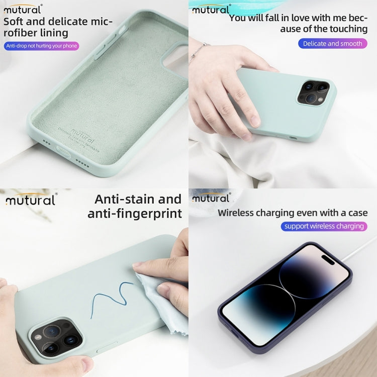 For iPhone 14 Pro Mutural Yuemu Series Liquid Silicone Microfiber Case(Dark Blue))