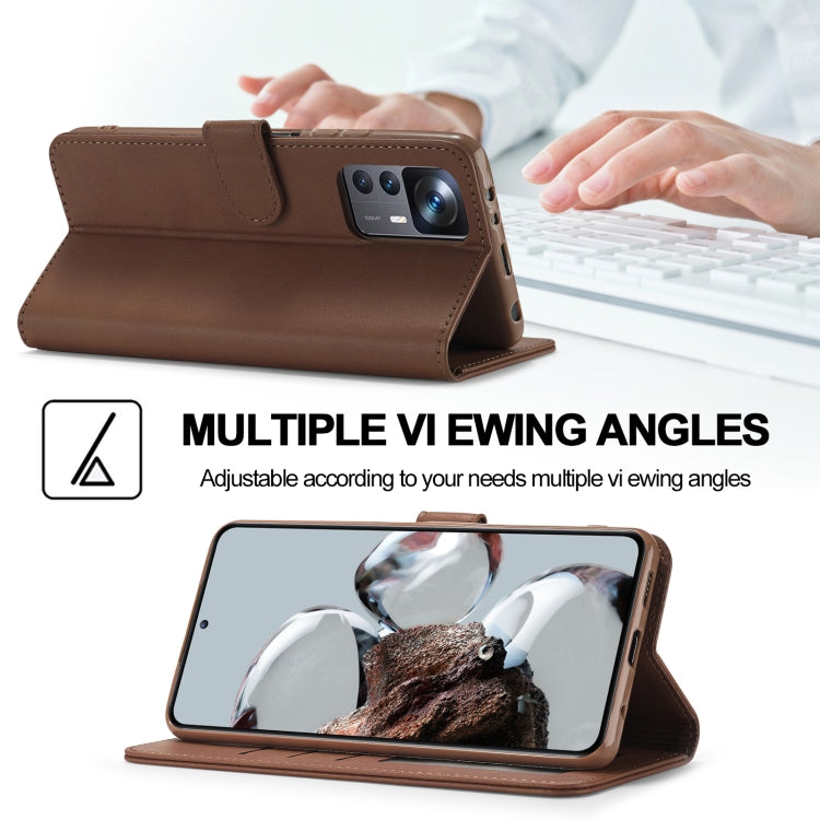 For Xiaomi 12T / 12T Pro LC.IMEEKE Calf Texture Leather Phone Case(Brown)