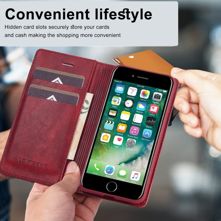 For iPhone SE 2022 / SE 2020 / 8 / 7 LC.IMEEKE RFID Anti-theft Leather Phone Case(Red)