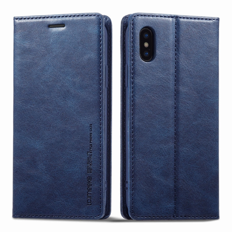For iPhone X / XS LC.IMEEKE RFID Anti-theft Leather Phone Case(Blue)