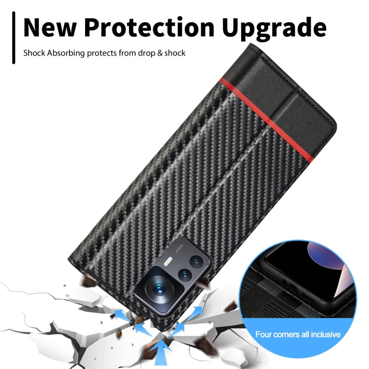 LC.IMEEKE Carbon Fiber Texture Flip Leather Phone Case, For Xiaomi 12T/12T Pro/Redmi K50 Ultra