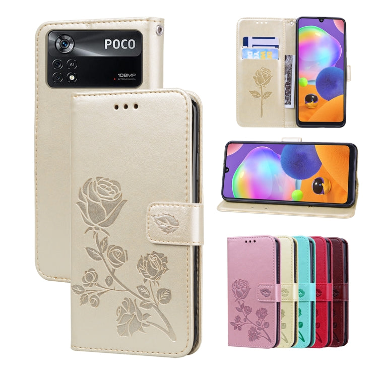 Rose Embossed Flip PU Leather Phone Case, For Xiaomi Poco M4 Pro 4G, For Xiaomi Poco X4 Pro 5G