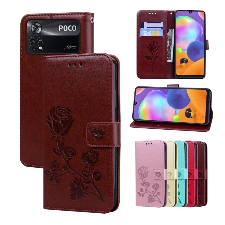 Rose Embossed Flip PU Leather Phone Case, For Xiaomi Poco M4 Pro 4G, For Xiaomi Poco X4 Pro 5G