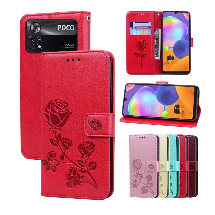Rose Embossed Flip PU Leather Phone Case, For Xiaomi Poco M4 Pro 4G, For Xiaomi Poco X4 Pro 5G
